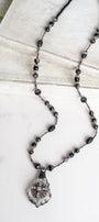 Cross and Filigree Hand Soldered Chandelier Crystal Pendant on a Beaded Necklace