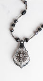 Cross and Filigree Hand Soldered Chandelier Crystal Pendant on a Beaded Necklace