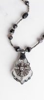 Cross and Filigree Chandelier Crystal Pendant on a Beaded Necklace