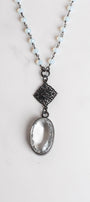 White Topaz Oval Pendant on an Opalite and Bronze Rosary Chain Necklace