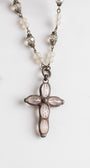 Hand Soldered Crystal Cross on a Fancy Opaque Crystal and Bronze Rosary Chain Necklace