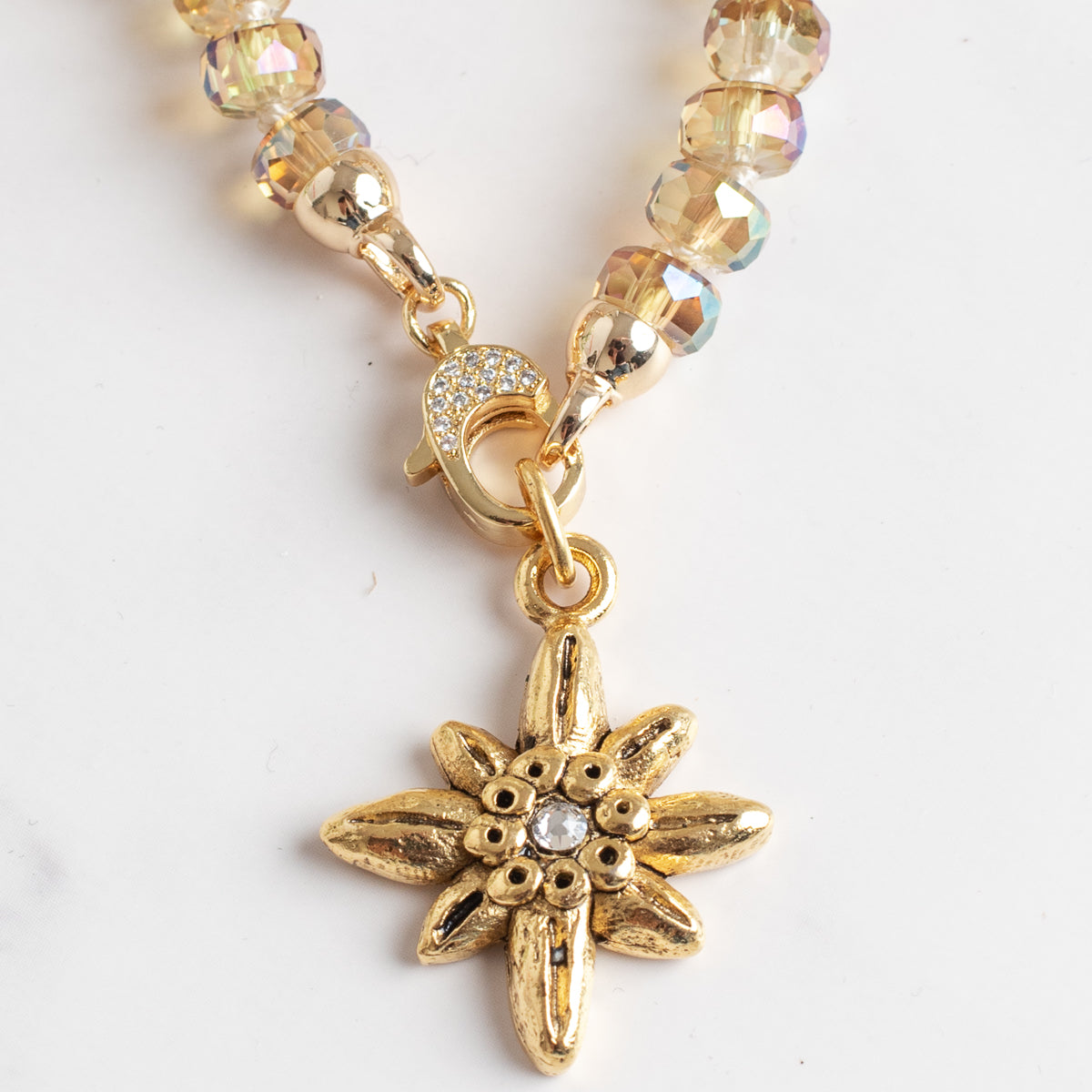Swarovski Crystal Flower & Gold Crystal Convertible Necklace