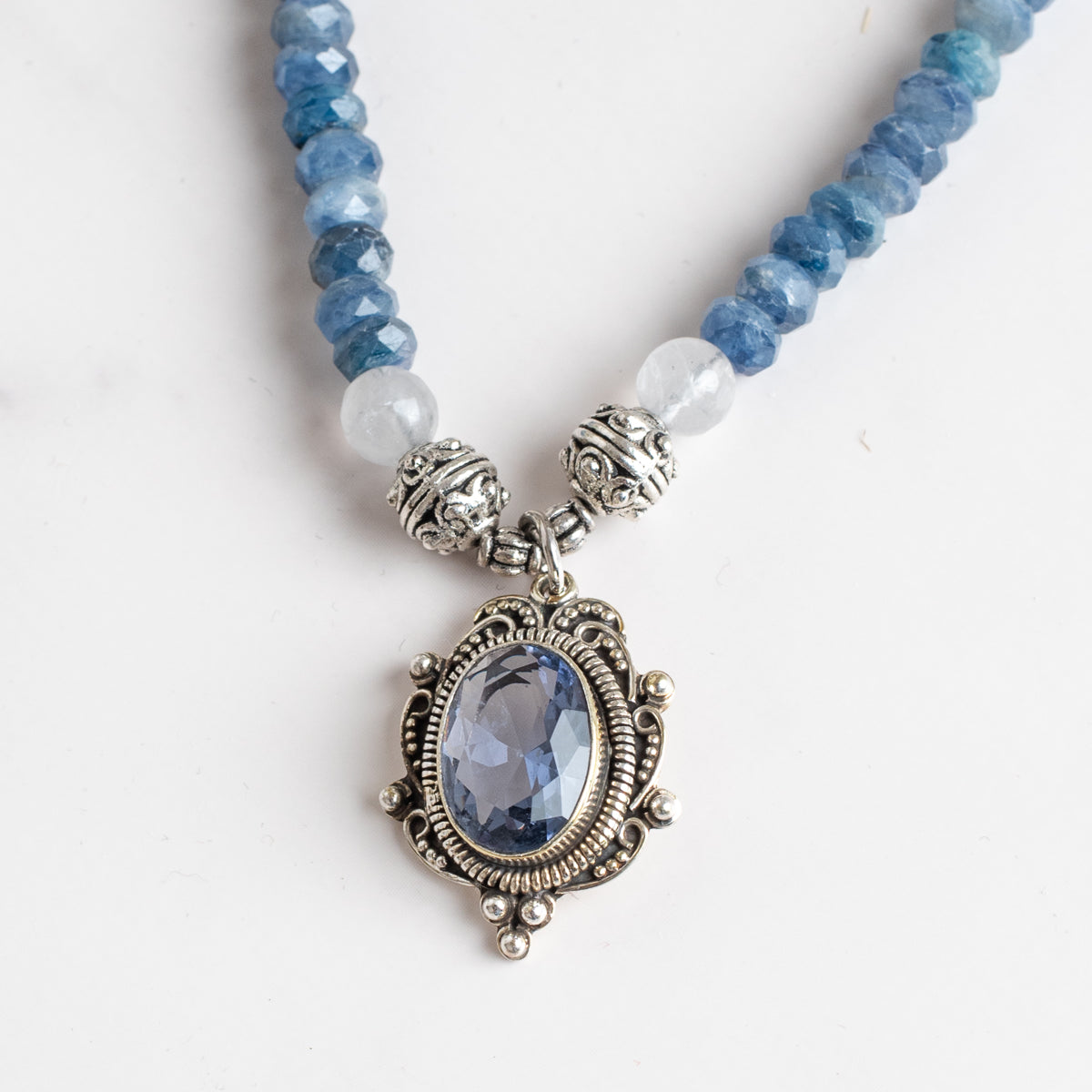 Sterling Silver Blue Quartz Pendant on a Blue Apatite Necklace