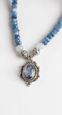 Sterling Silver Filigree Blue Quartz Pendant on a Faceted Blue Apatite Stone Necklace