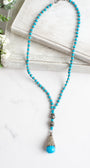 Tibetan Silver Large Amazonite Pendant on a Turquoise Stone Beaded Necklace