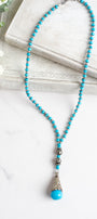 Tibetan Silver Large Amazonite Pendant on a Turquoise Stone Beaded Necklace