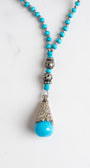 Tibetan Silver Large Amazonite Pendant on a Turquoise Stone Beaded Necklace