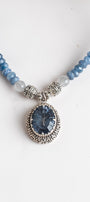 Sterling Silver Filigree Blue Quartz Scrollwork Pendant on a Faceted Blue Apatite Stone Necklace