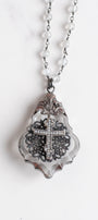 Orthodox Christian Cross Chandelier Crystal Pendant on a Moonstone Necklace