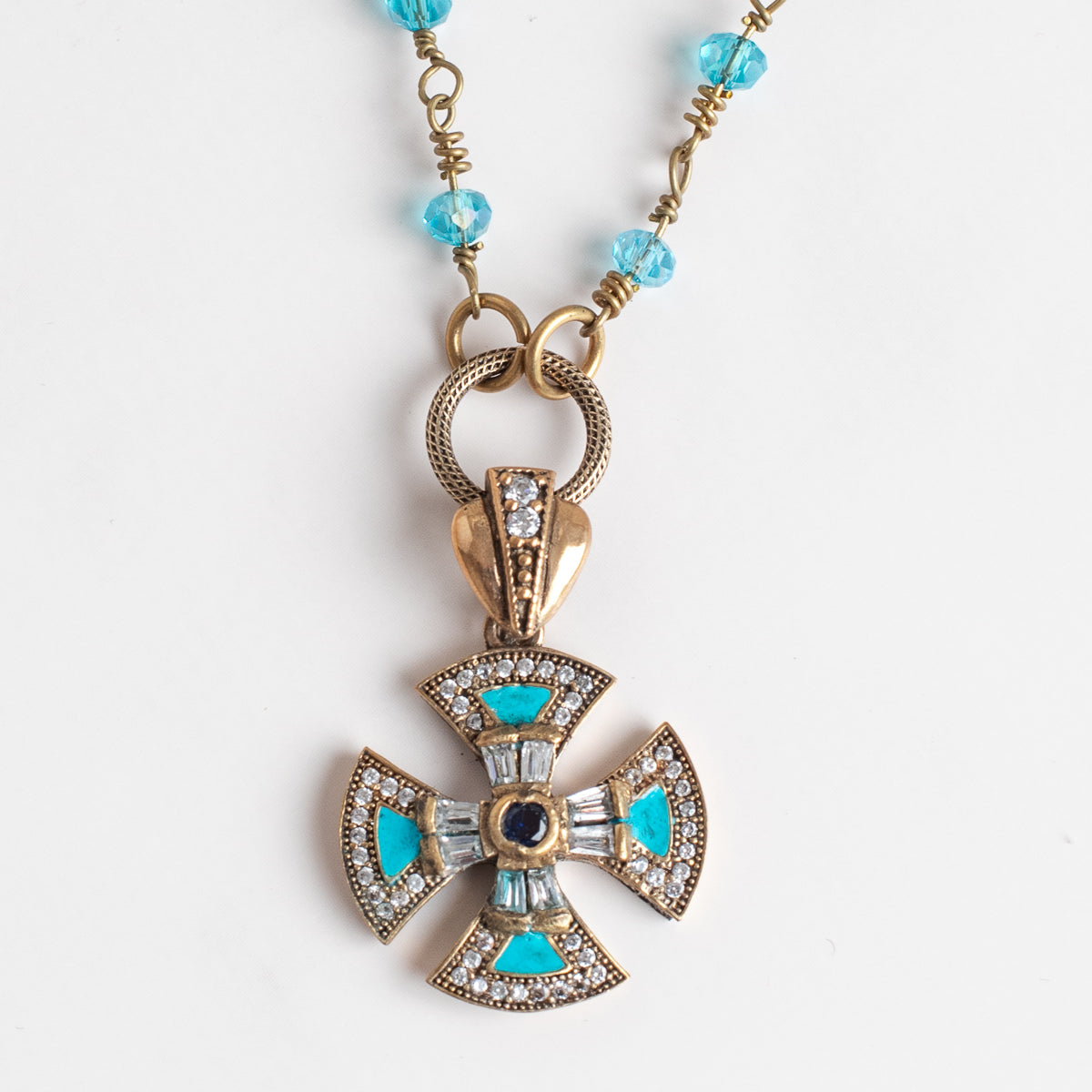 Sterling Silver Maltese Cross Inlay Turquoise Necklace