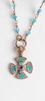 Sterling Silver Maltese Cross Inlay Turquoise Necklace