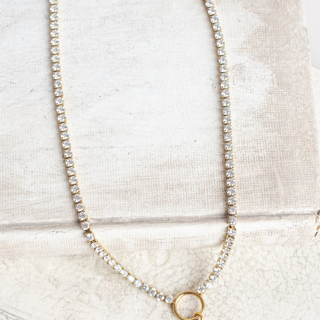 Faceted Crystal Pendant on a Rhinestone Tennis Necklace