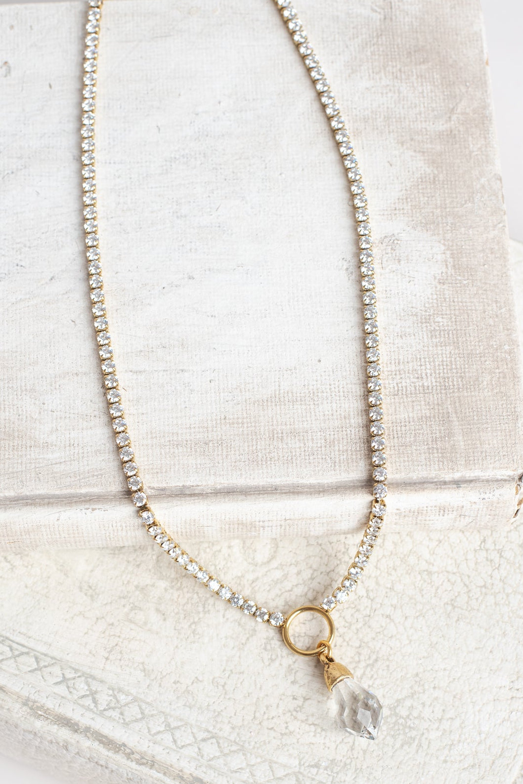 Faceted Crystal Pendant on a Rhinestone Tennis Necklace