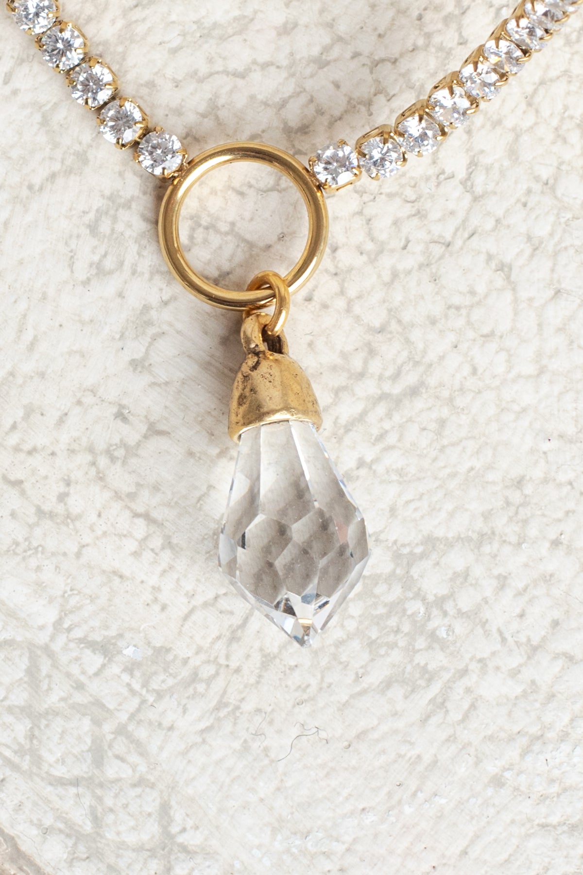 Faceted Crystal Pendant on a Rhinestone Tennis Necklace