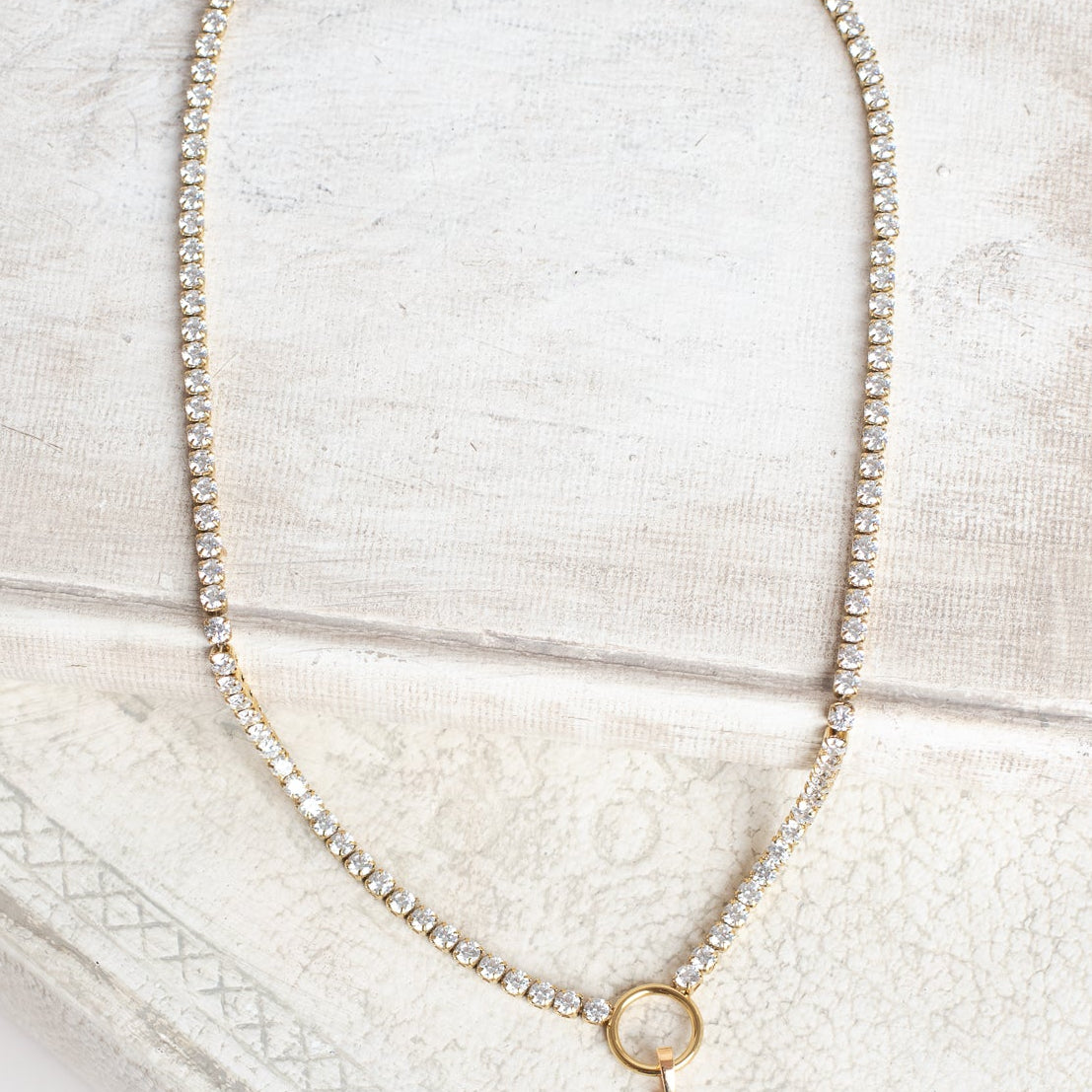 White Crystal Cross on Rhinestone Tennis Necklace