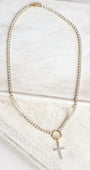 White Crystal Cross on Rhinestone Tennis Necklace
