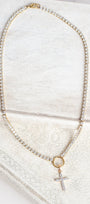 White Crystal Cross on Rhinestone Tennis Necklace