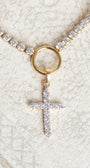 White Crystal Cross on Rhinestone Tennis Necklace