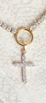 White Crystal Cross on Rhinestone Tennis Necklace