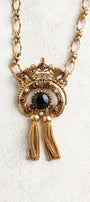 Signed Vintage Florenza 1960s Rhinestone & Faux Pearl Brooch Pendant Necklace