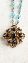 Signed Vintage ART Cross Rhinestone Pendant Necklace