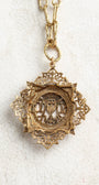 ART Arthur Pepper Signed MidCentury Goldtone Filigree Pendant with Initials ND on a Bronze Plated Paperclip Textured Chain
