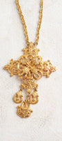 Vintage 1960s Florentine Gold Filigree Cross Necklace with Articulated Drops