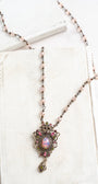 Sarah Coventry 1960's Contessa Pink Fire Opal, Rhinestone Brooch Pendant on a Pink Crystal Rosary Chain Necklace
