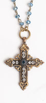 “Be Still & Know Blue Crystal Cross Vintage Style Necklace