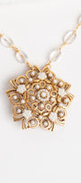 Signed Vintage Florenza Faux Pearl & Rose Quartz Brooch Necklace