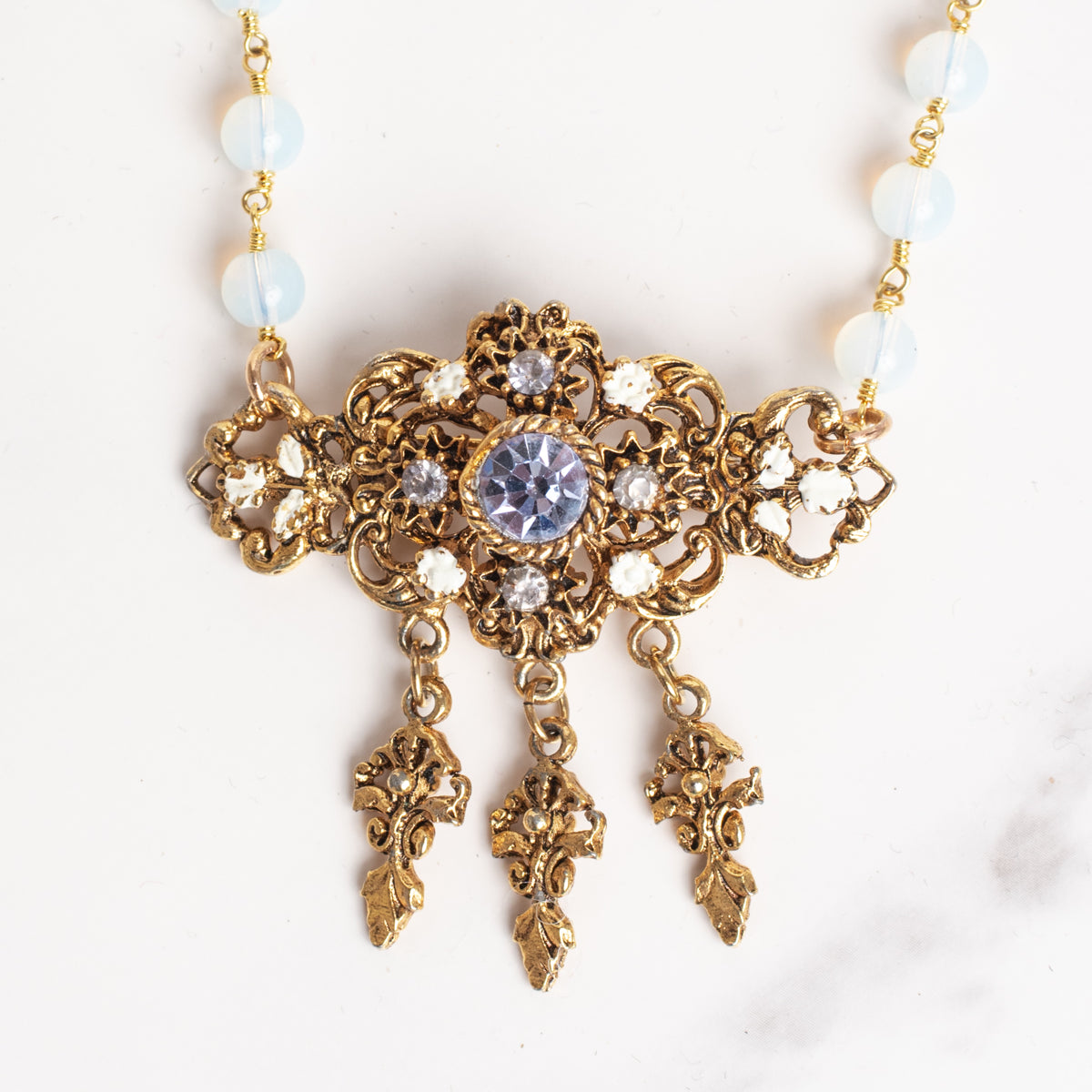 Signed Vintage PLC Lavender Rhinestone Brooch Pendant Necklace