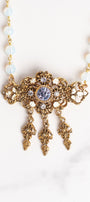 Signed Vintage PLC Lavender Rhinestone Brooch Pendant Necklace