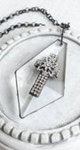 Large Vintage Inspired Art Deco Diamond Shaped Home Decor Ornament with Christian Cross on Bronze Chain