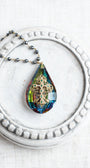 Large Rainbow Teardrop Crystal Decor Ornament with Rhinestone Christian Cross and Hemitite Chain