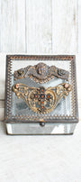 Vintage Inspired Beveled Glass Cube Decorative Box with Angel Filigree and Christian Cross and Elements
