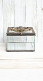 Vintage Inspired Beveled Glass Cube Decorative Box with Angel Filigree and Christian Cross and Elements