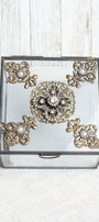 Vintage Inspired Unique Decorative Square Glass Box with Filigrees, Rhinestones and Pearls