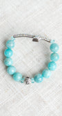 Aqua Quartz Beaded Bracelet with Bold Aurora Borealis Pave Crystal Silvertone Cross