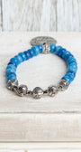 Royal Blue Quartz Beaded Stretch Bracelet with Sterling Silver Beads Spelling Faih and Charm
