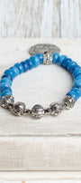 Royal Blue Quartz Beaded Stretch Bracelet with Sterling Silver Beads Spelling Faih and Charm