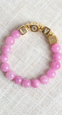 Striking Gold Plated Cube Beads with Pave Crystal Letters Spelling LOVE on Pink Agate Stretch Bracelet (Copy)