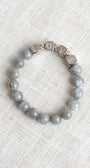 Pave Silver Cube Beads say LOVE on Labradorite Stone Beaded Stretch Bracelet