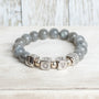 Pave Silver Cube Beads say LOVE on Labradorite Stone Beaded Stretch Bracelet