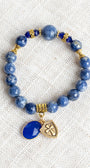 Royal Blue Sodalite Stone Beaded Stretch Bracelet with Bronze Cross Shield and Blue Crystal Charms (Copy)