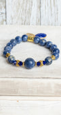 Royal Blue Sodalite Stone Beaded Stretch Bracelet with Bronze Cross Shield and Blue Crystal Charms (Copy)