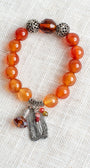 Carnelian and Crystal Stretch Bracelet with Catholic Medal and Crystal Charms