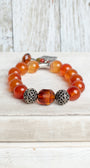Carnelian and Crystal Stretch Bracelet with Catholic Medal and Crystal Charms