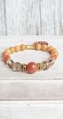 Gold Agate and Orange Quartz Stretch Bracelet with Crystal Accents and Large Agate Drop Bead