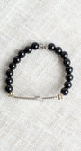Bold Black Agate Beads and Focal Crystal Cross Stretch Bracelet