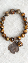 Brown Cats Eye Stone Vintage Style Stretch Bracelet with Cherub Medal